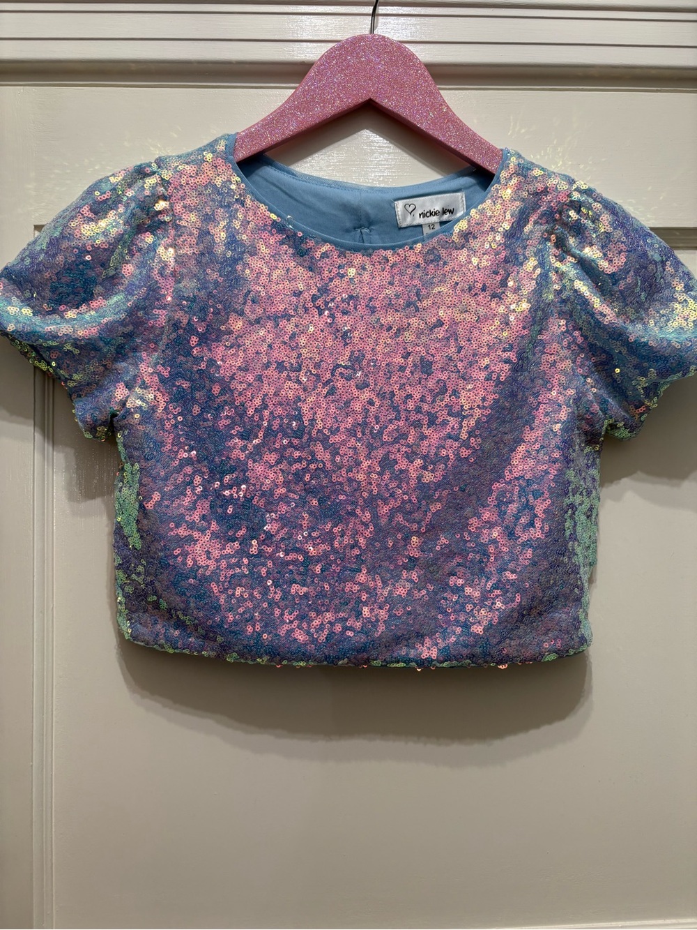 Girls' Iridescent Sequin Crop Top by RuffleButts — Pink & Blue